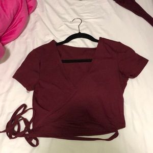 Crisscross tie crop top burgundy and olive green